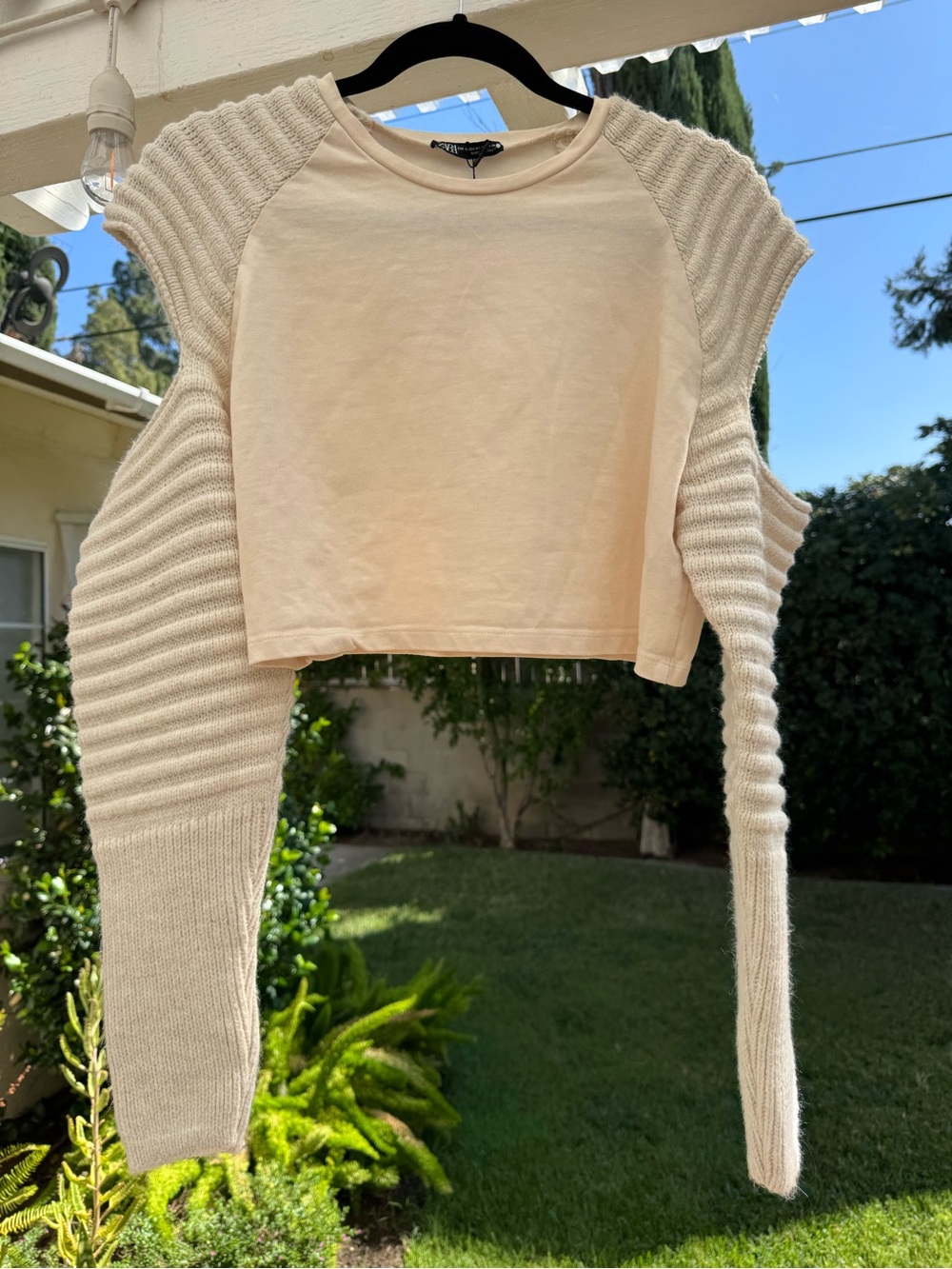 Open Shoulder Cream Crop Sweater